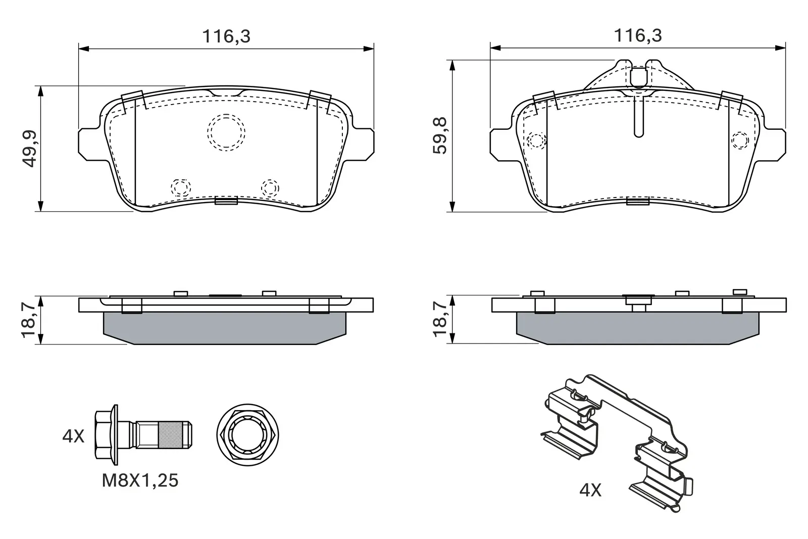 Mercedes W166 GLE 500e Fren Balatası Arka | BOSCH 0986494783