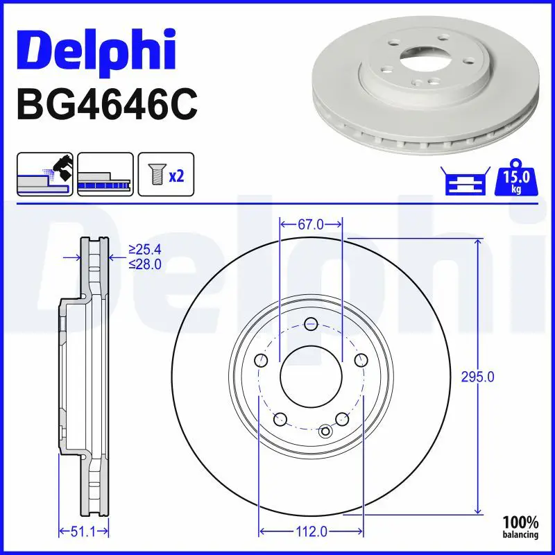 Mercedes W117 Fren Diski Ön Havalı 295mm | DELPHI BG4646C
