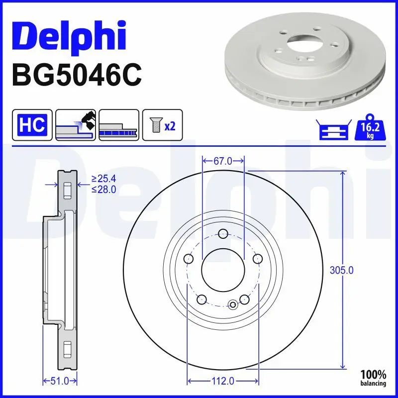 Mercedes W118 Fren Diski Ön Havalı 305mm | DELPHI BG5046C