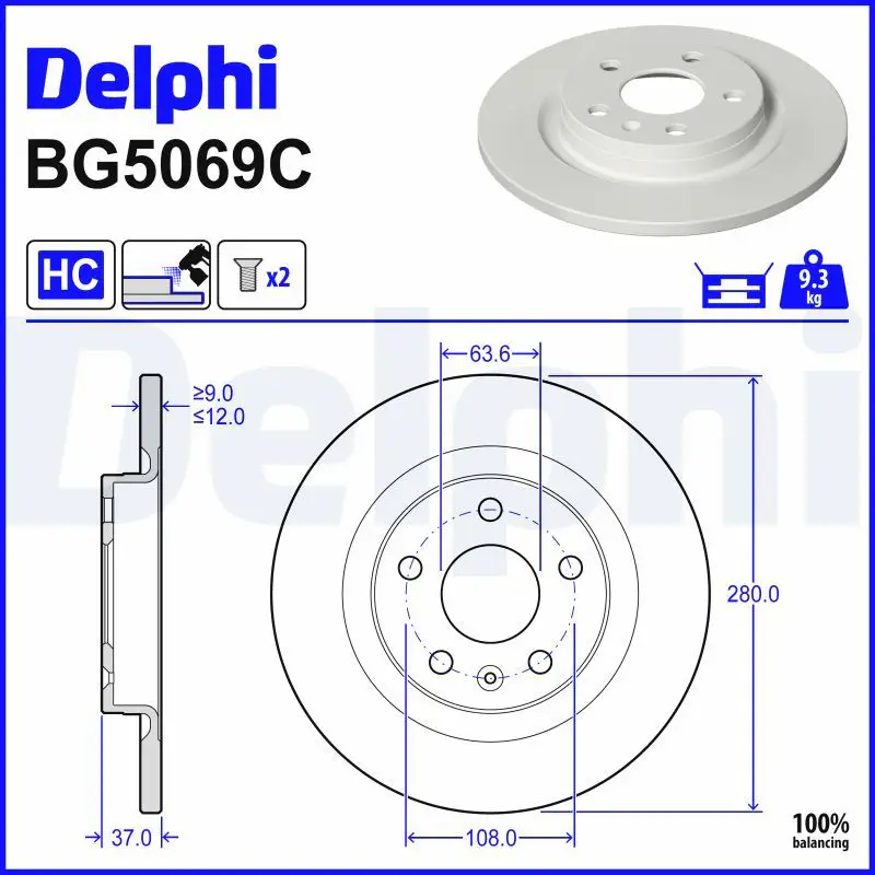 Mercedes W223 Fren Diski Arka Havasız 280mm | DELPHI BG5069C