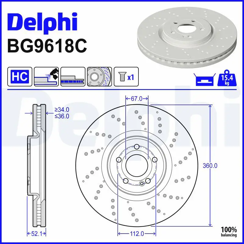 Mercedes W118 Fren Diski Ön Havalı 360mm | DELPHI BG9618C