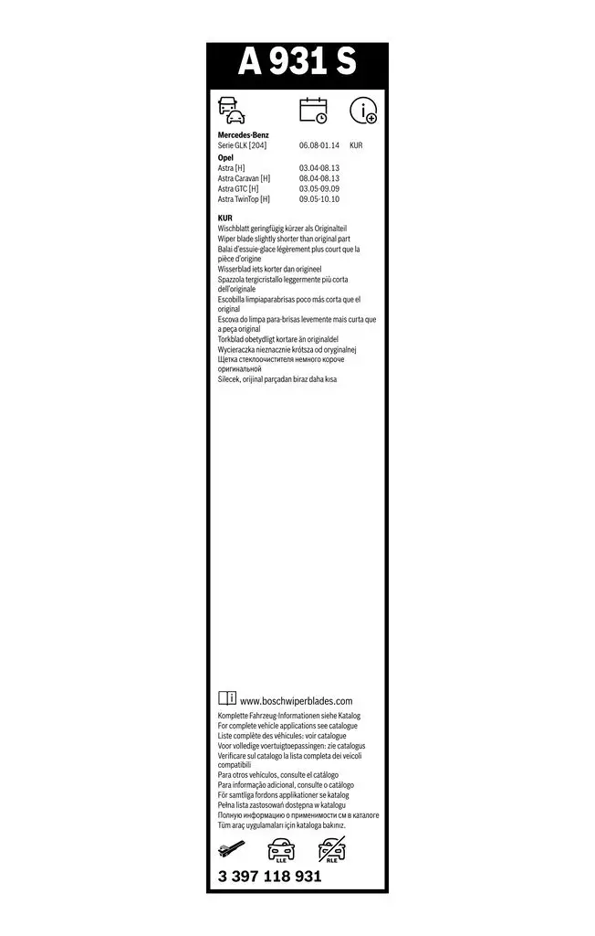 Mercedes W204 GLK 280 Silecek Takımı | BOSCH 3397118931
