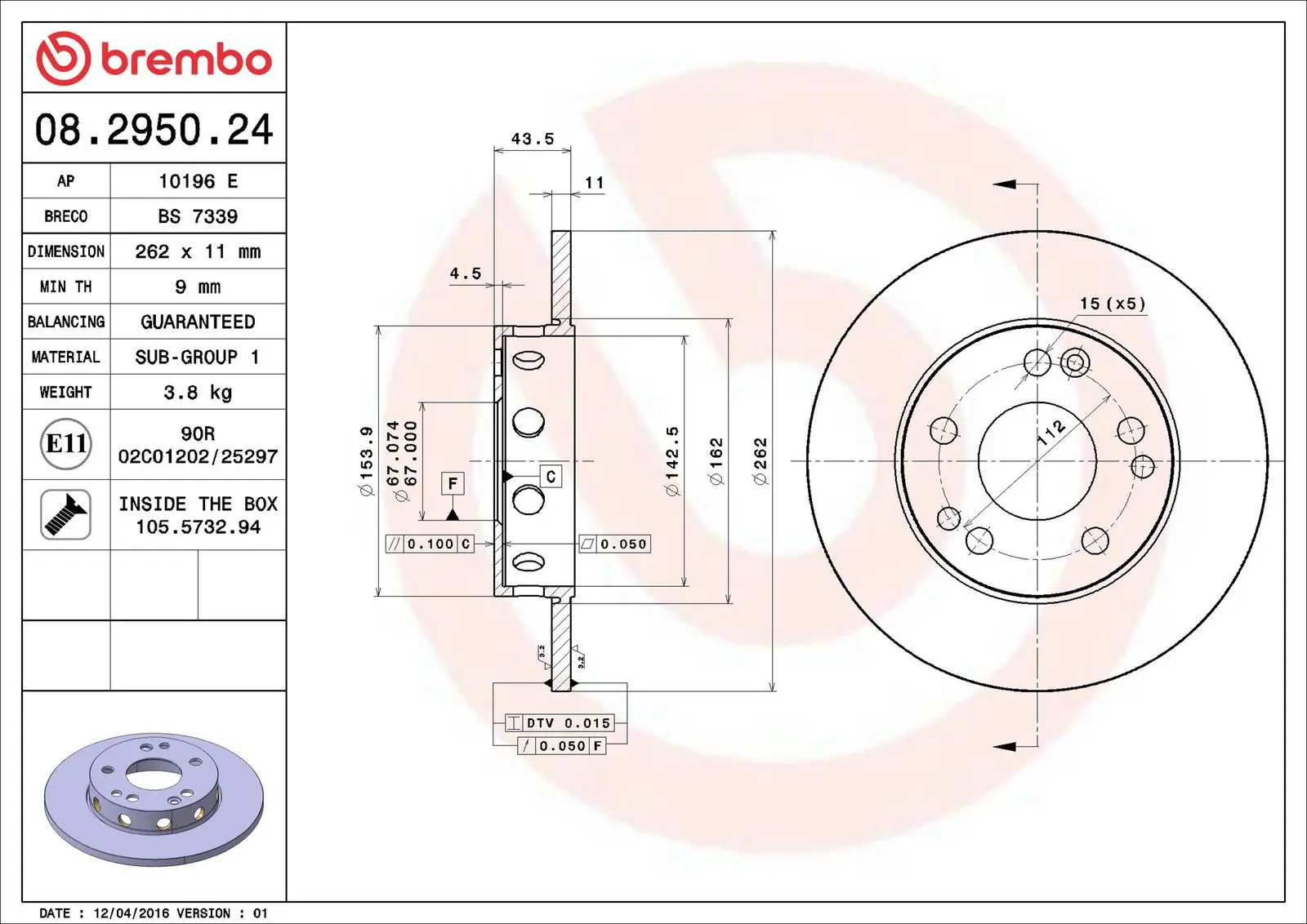 Mercedes W201 Kasa 2.0 Ön Fren Diski | BREMBO 08295024