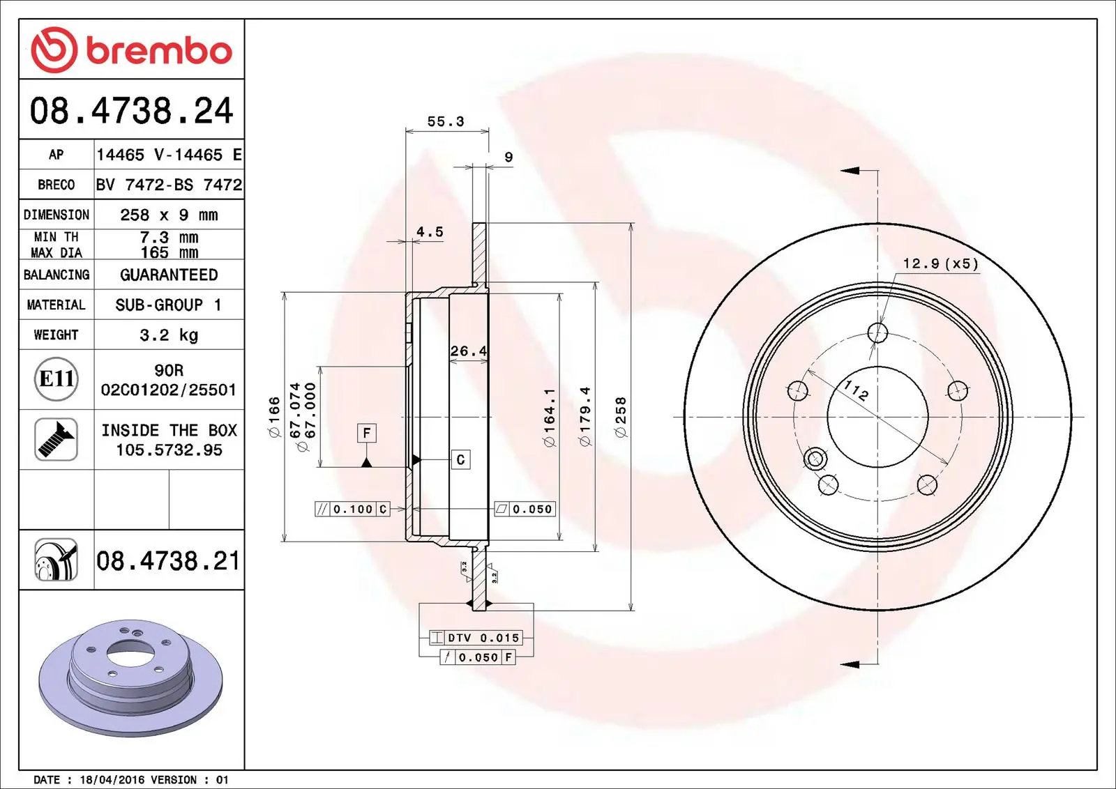 Mercedes C Serisi W202 C 180 Arka Fren Diski | BREMBO 08473821