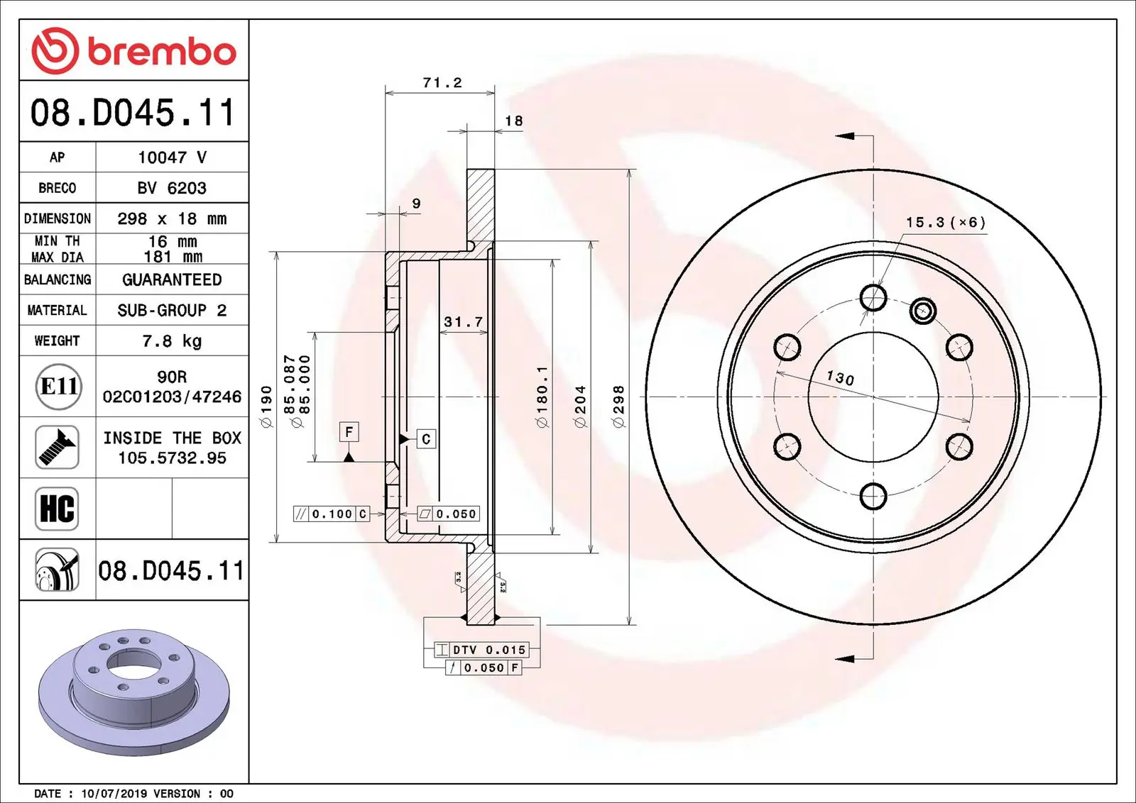Mercedes Sprinter W907 314 CDI Arka Fren Diski | BREMBO 08D04511