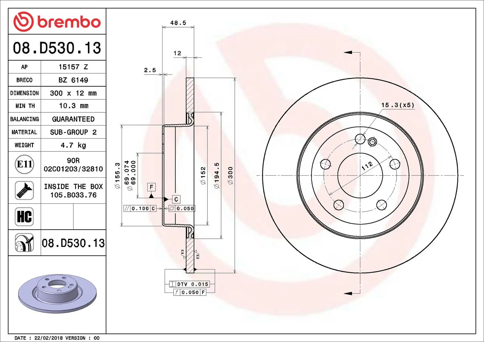 Mercedes C Serisi W205 C 200 Arka Fren Diski | BREMBO 08D53013
