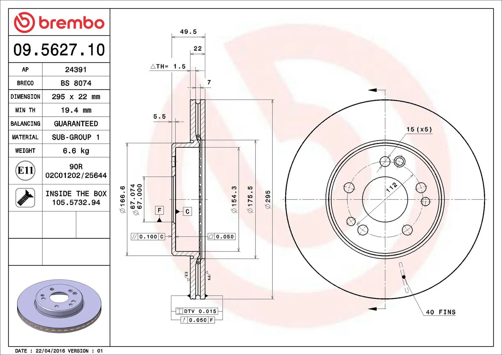 Mercedes W124 Ön Fren Diski Havalı 295mm | BREMBO 09562710