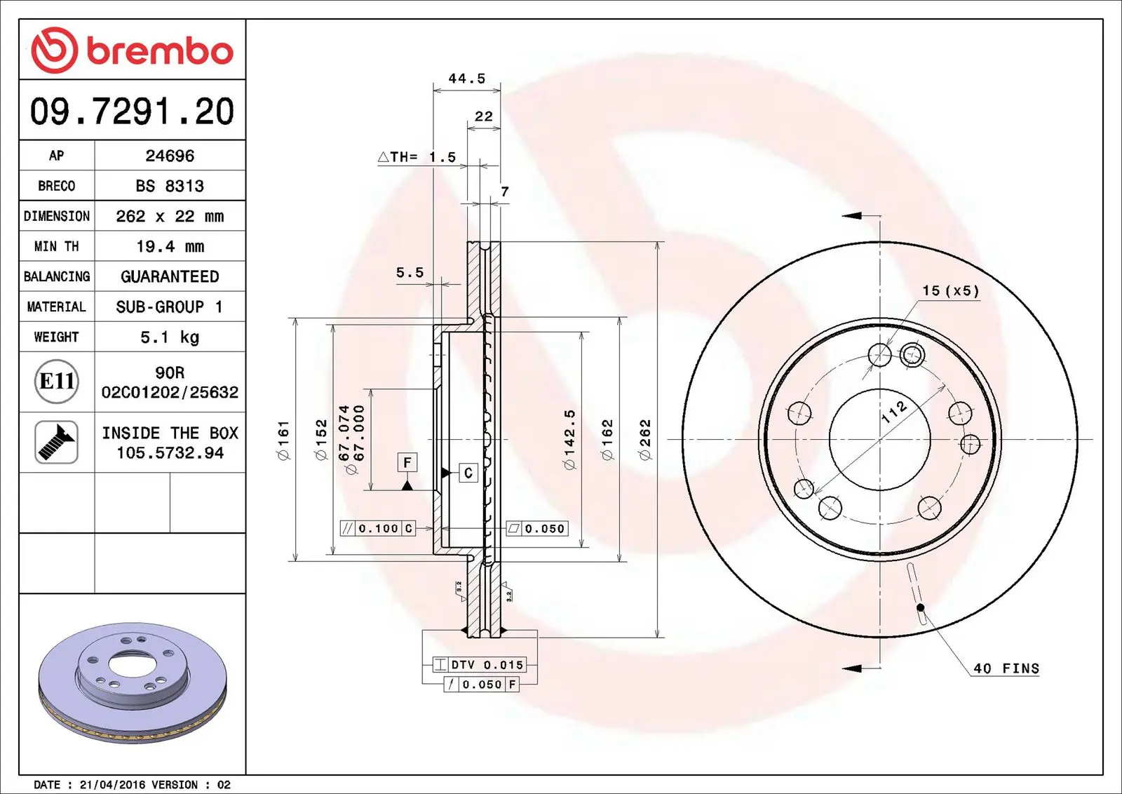 Mercedes W201 Ön Fren Diski Havalı 262mm | BREMBO 09729120