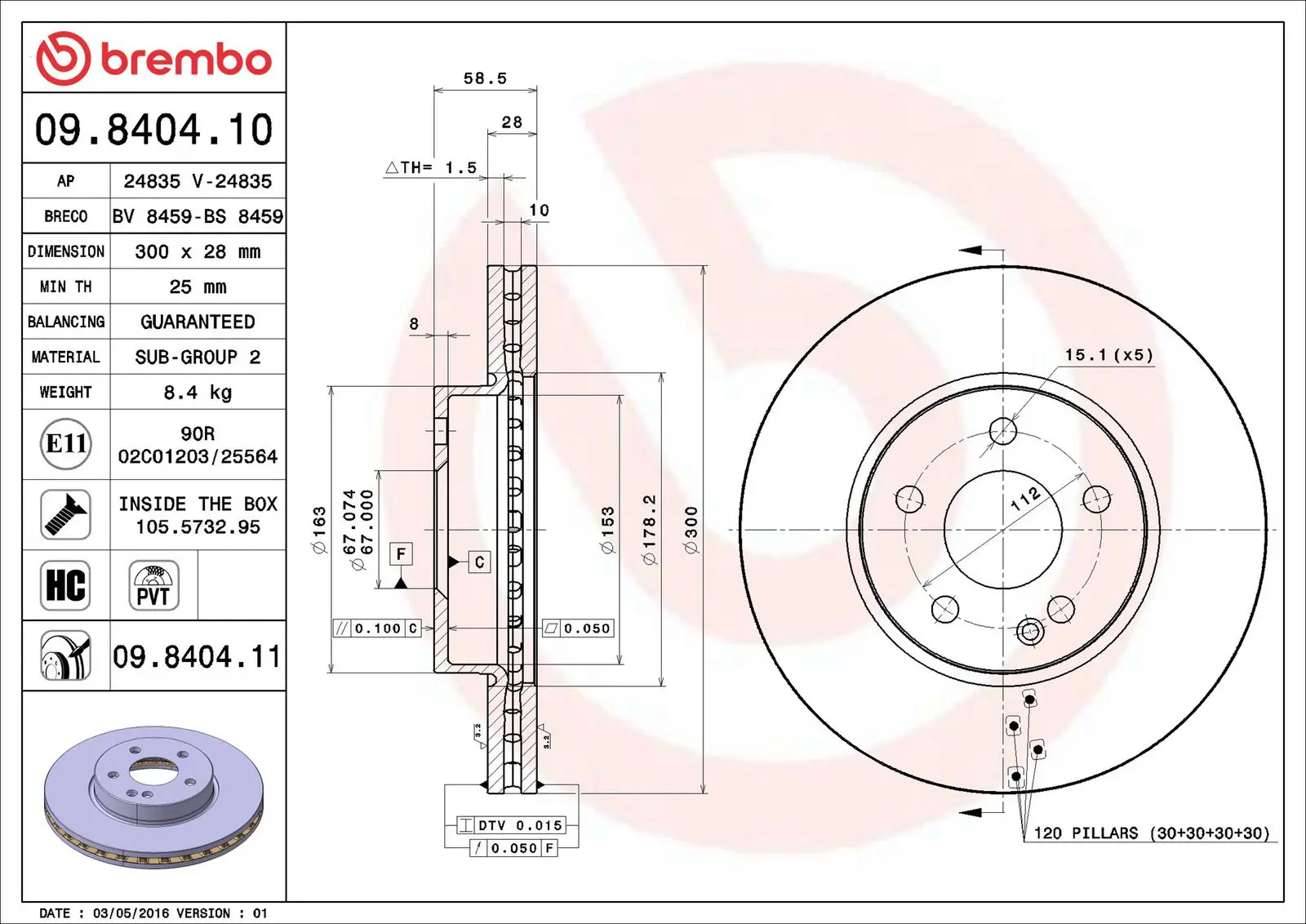 Mercedes Vito Serisi W639 3.2 Ön Fren Diski Havalandırmalı | BREMBO 09840410