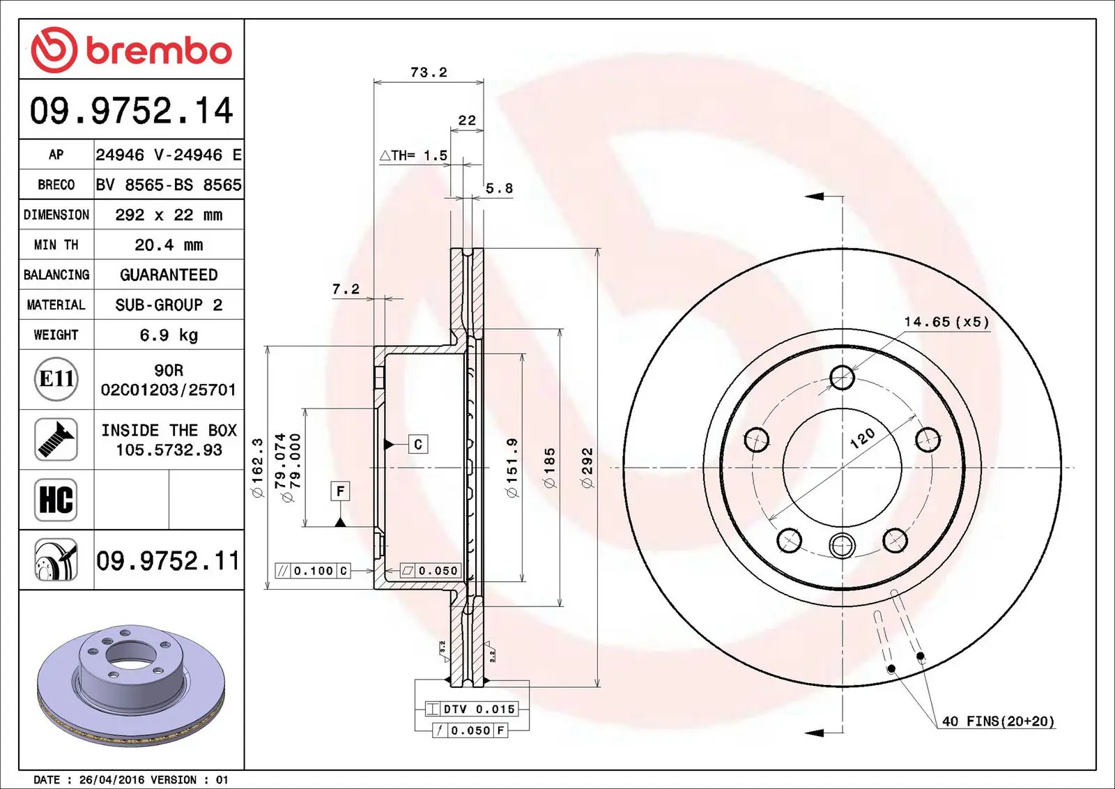 BMW 5 Serisi E60 520 d Ön Fren Diski Havalandırmalı | BREMBO 09975211