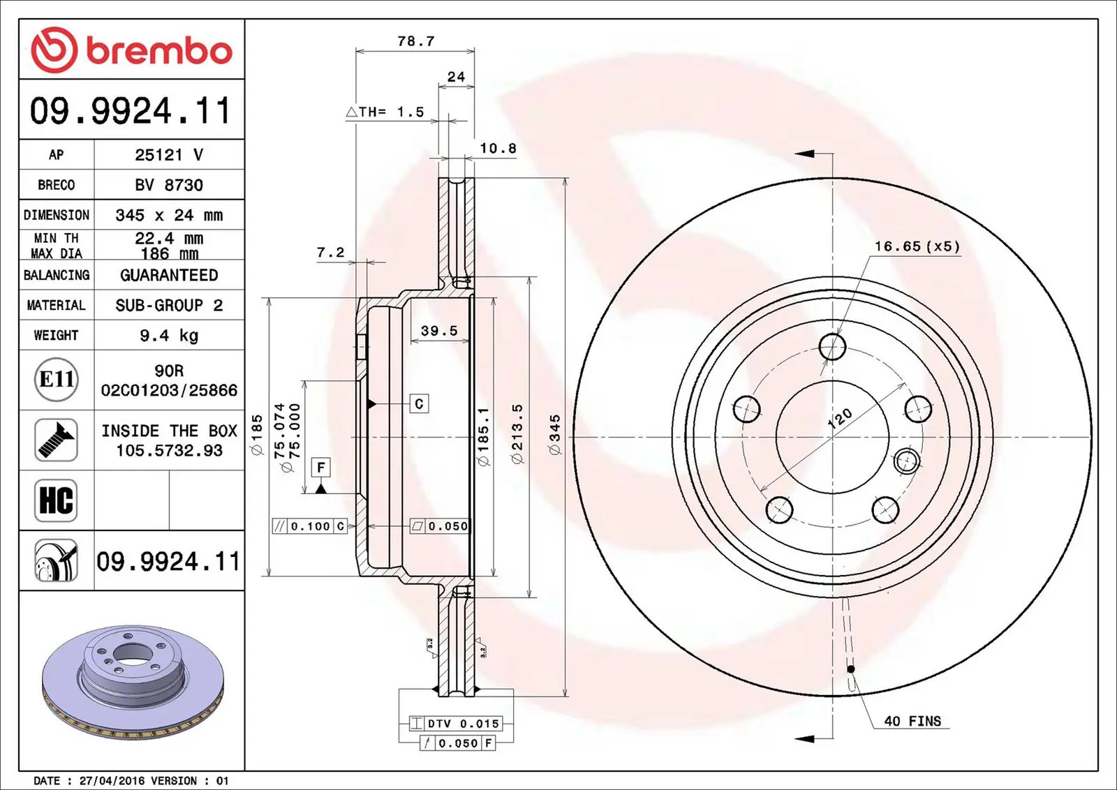 BMW X5 Serisi F15 xDrive 40 d Arka Fren Diski Havalandırmalı | BREMBO 09992411
