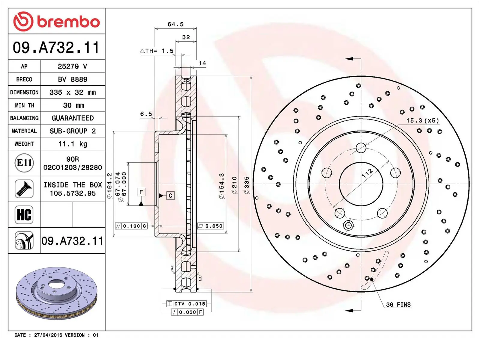 Mercedes S Serisi W221 S 350 BlueTec Ön Fren Diski Havalandırmalı | BREMBO 09A73211