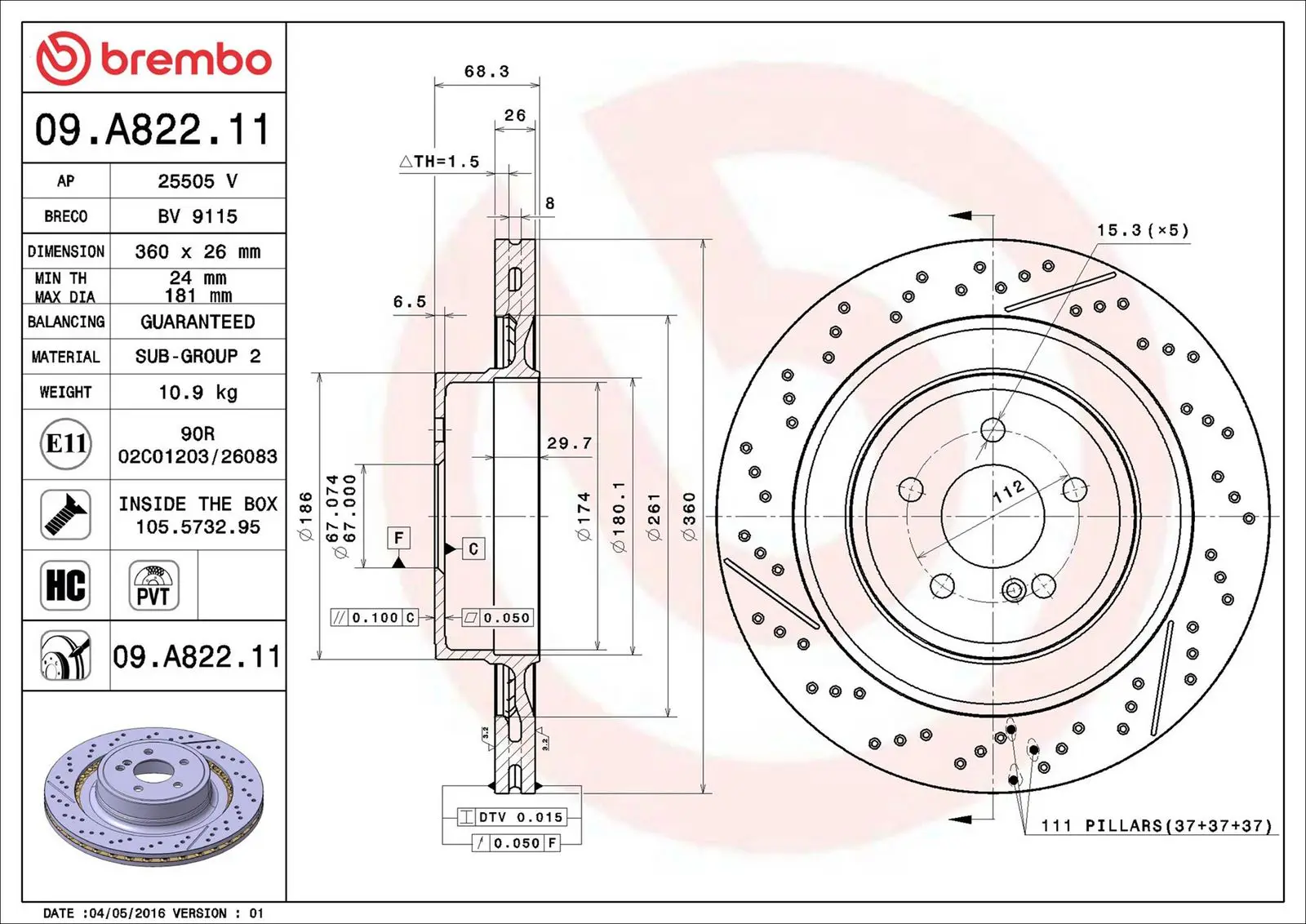Mercedes W218 Arka Fren Diski 360mm | BREMBO 09A82211