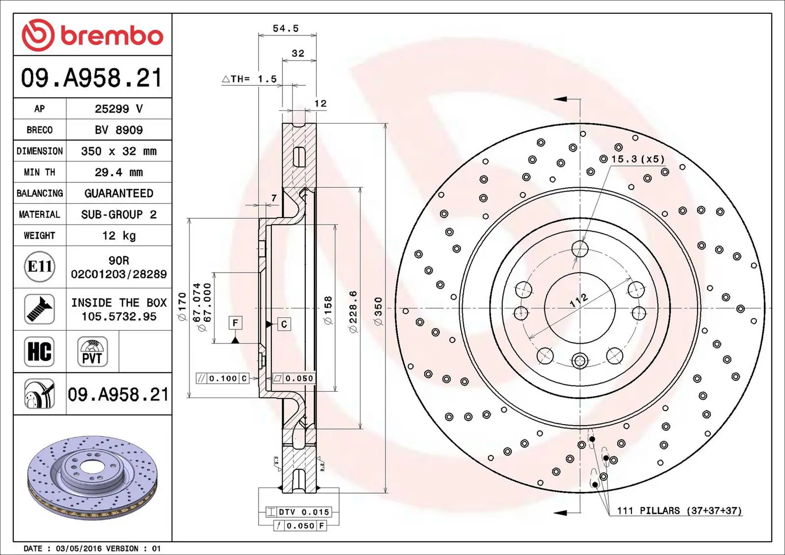Mercedes GL Serisi W166 400 4-matic Ön Fren Diski Havalandırmalı | BREMBO 09A95821