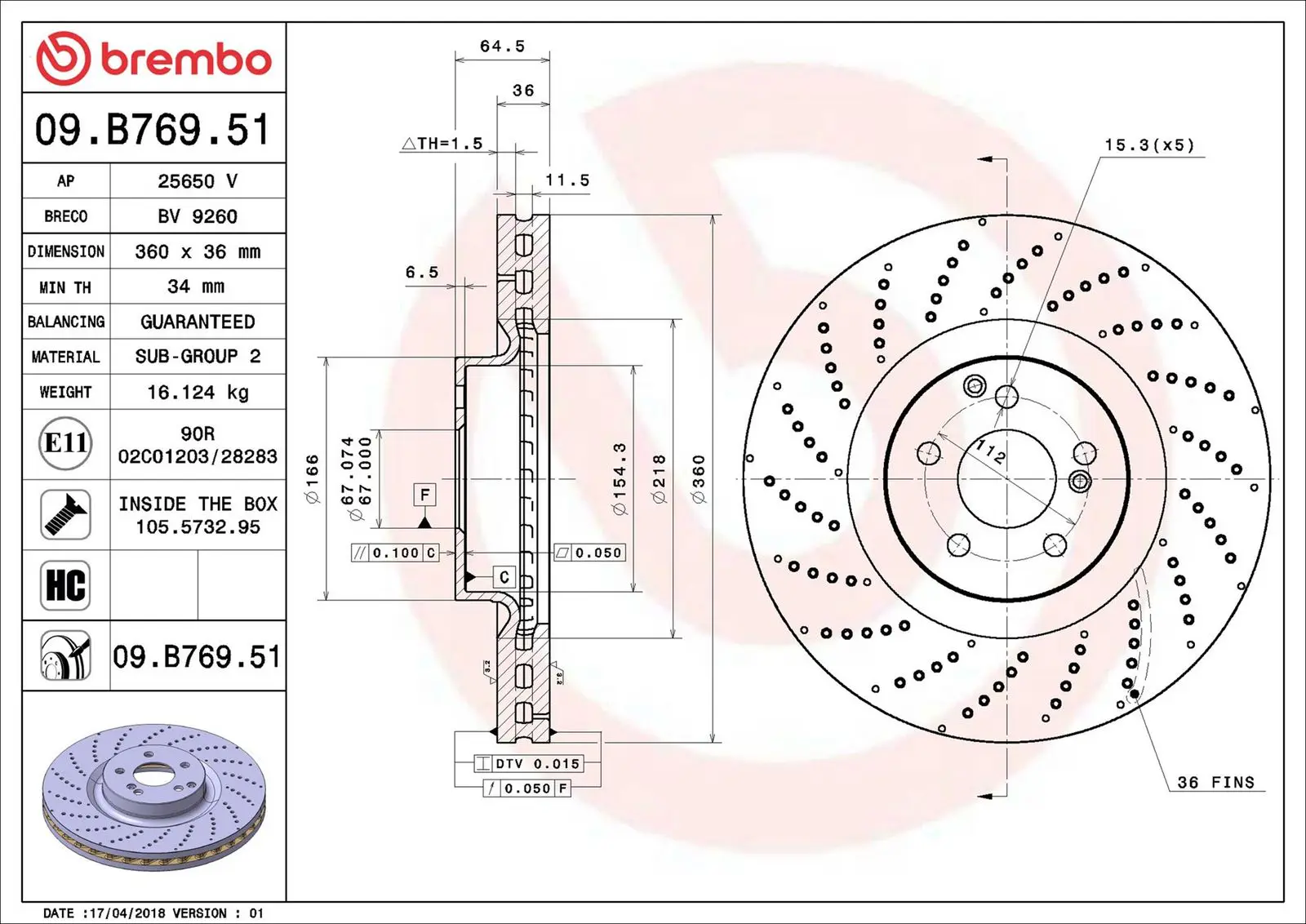 Mercedes W204 Ön Fren Diski Havalı 360mm | BREMBO 09B76951