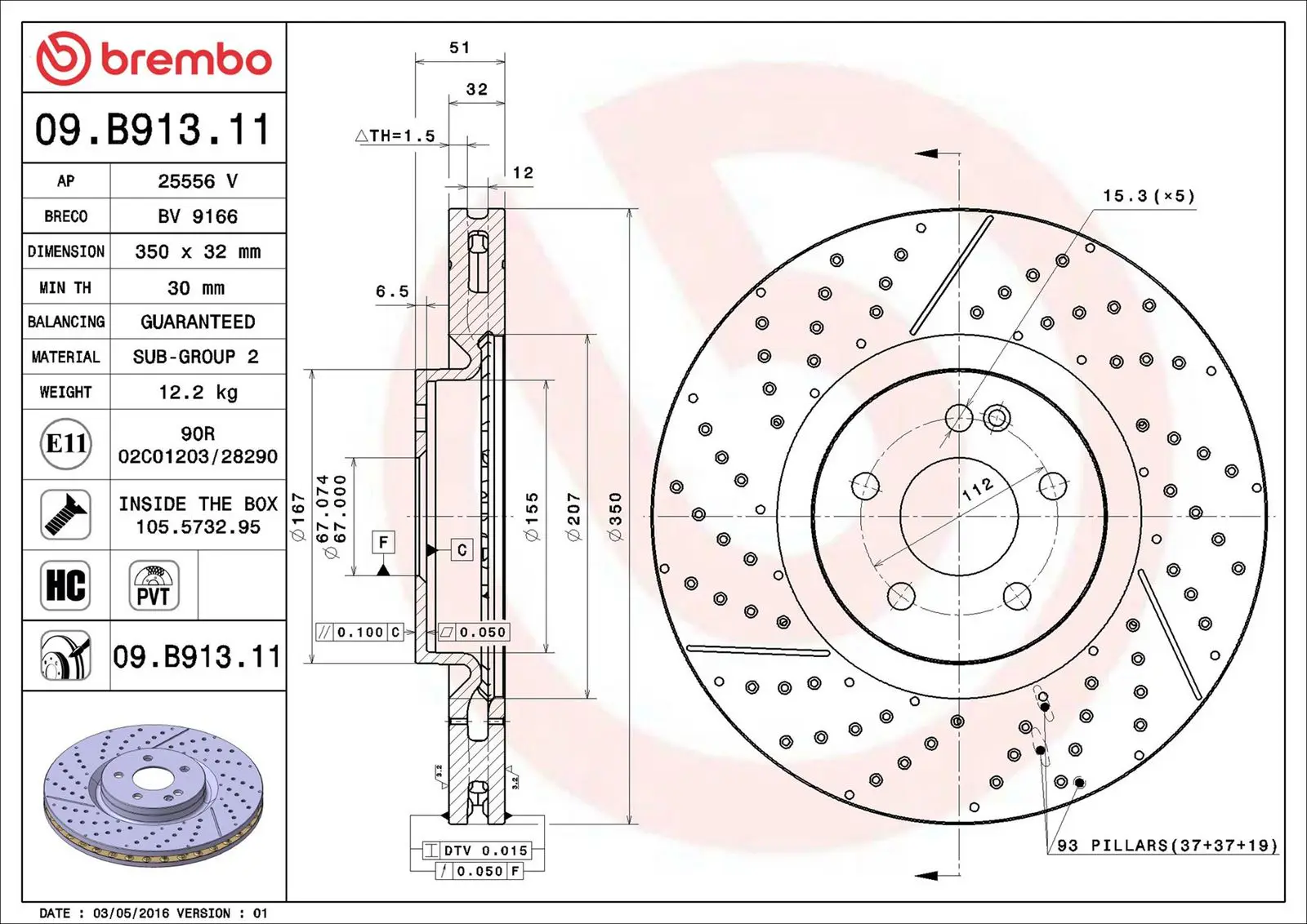 Mercedes A Serisi W176 A 45 AMG 4-matic Ön Fren Diski Havalandırmalı | BREMBO 09B91311