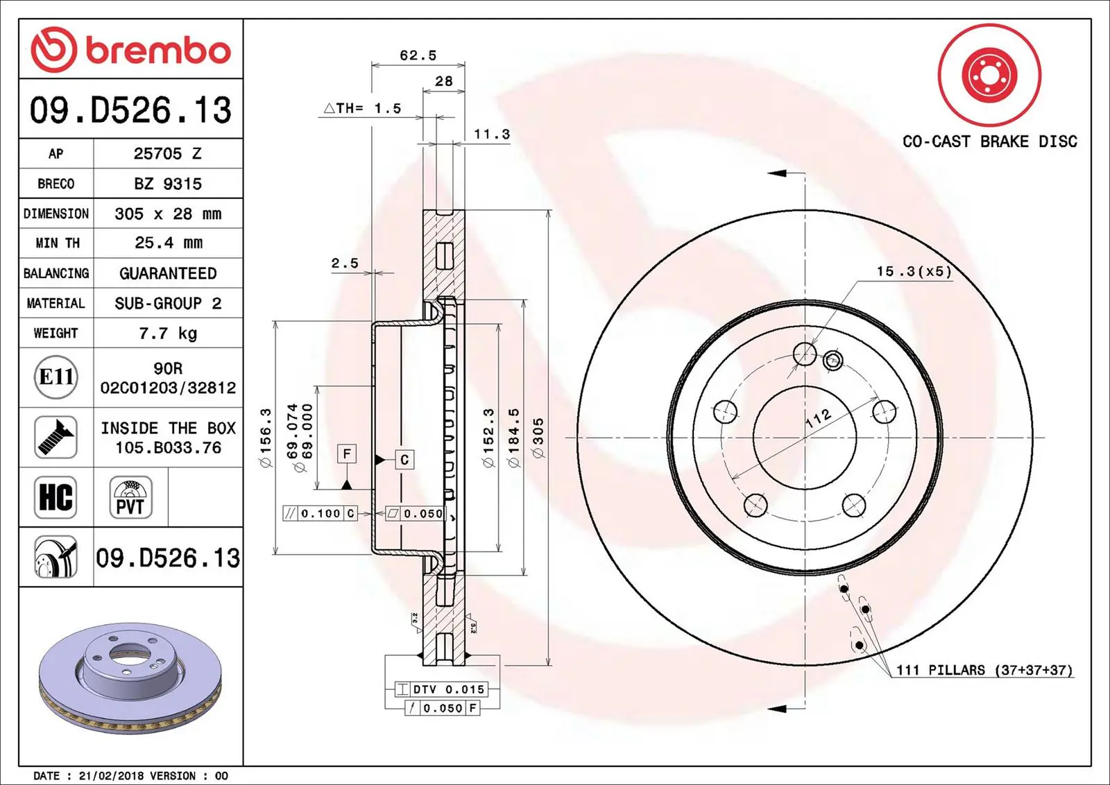 Mercedes C Serisi W205 C 200 EQ Boost Ön Fren Diski Havalandırmalı | BREMBO 09D52613