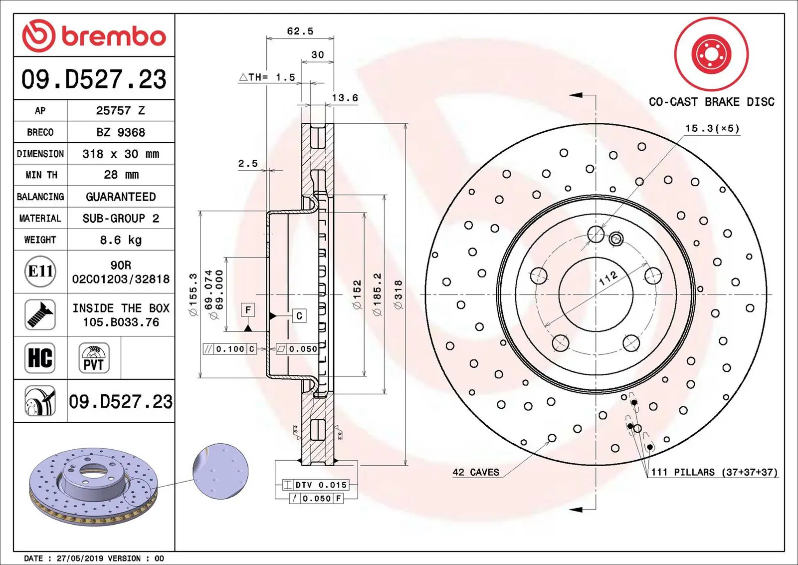 Mercedes C Serisi W205 C 200 Ön Fren Diski Havalandırmalı | BREMBO 09D52723