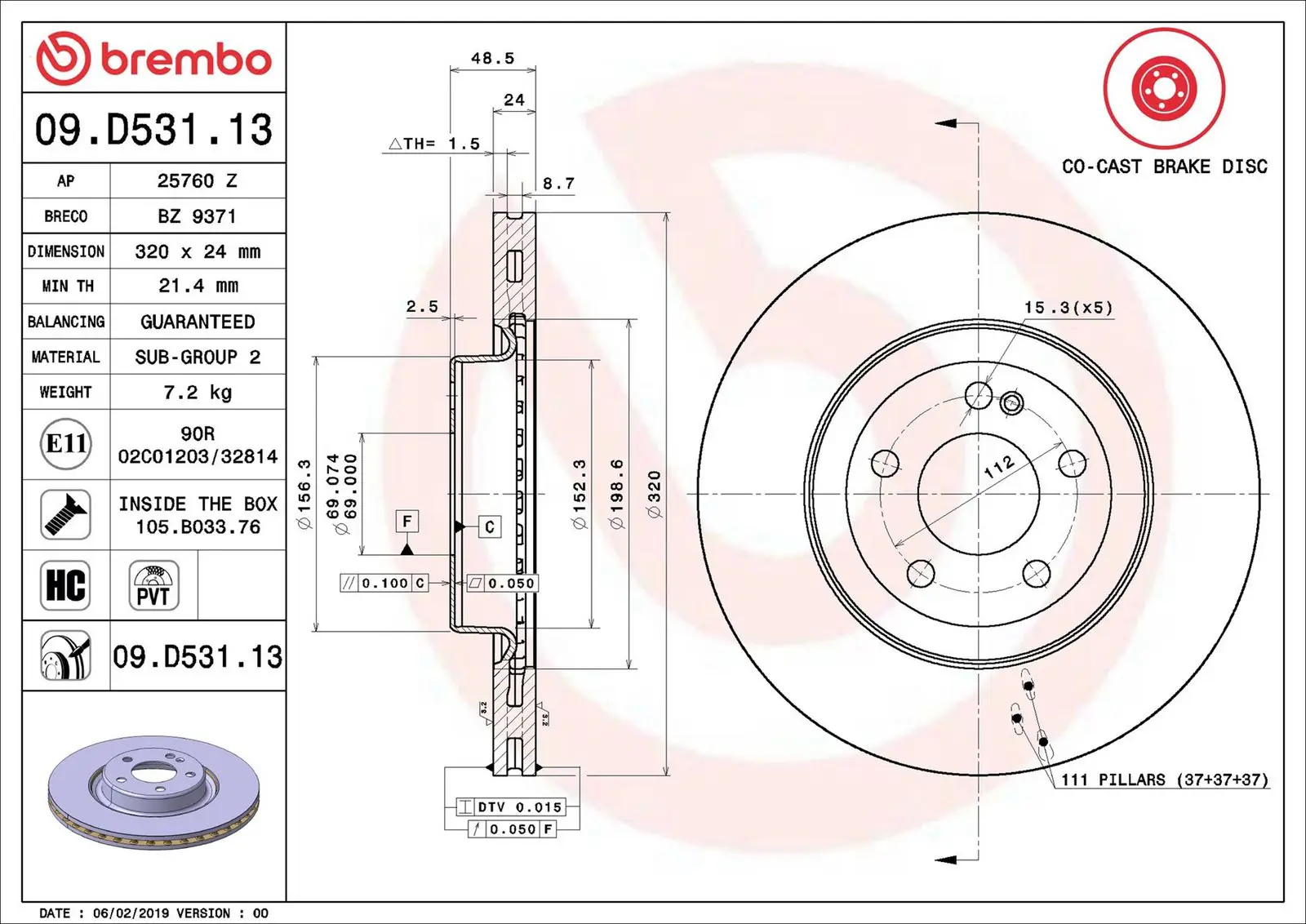 Mercedes E Serisi W213 E 300 e 4-matic Arka Fren Diski Havalandırmalı | BREMBO 09D53113