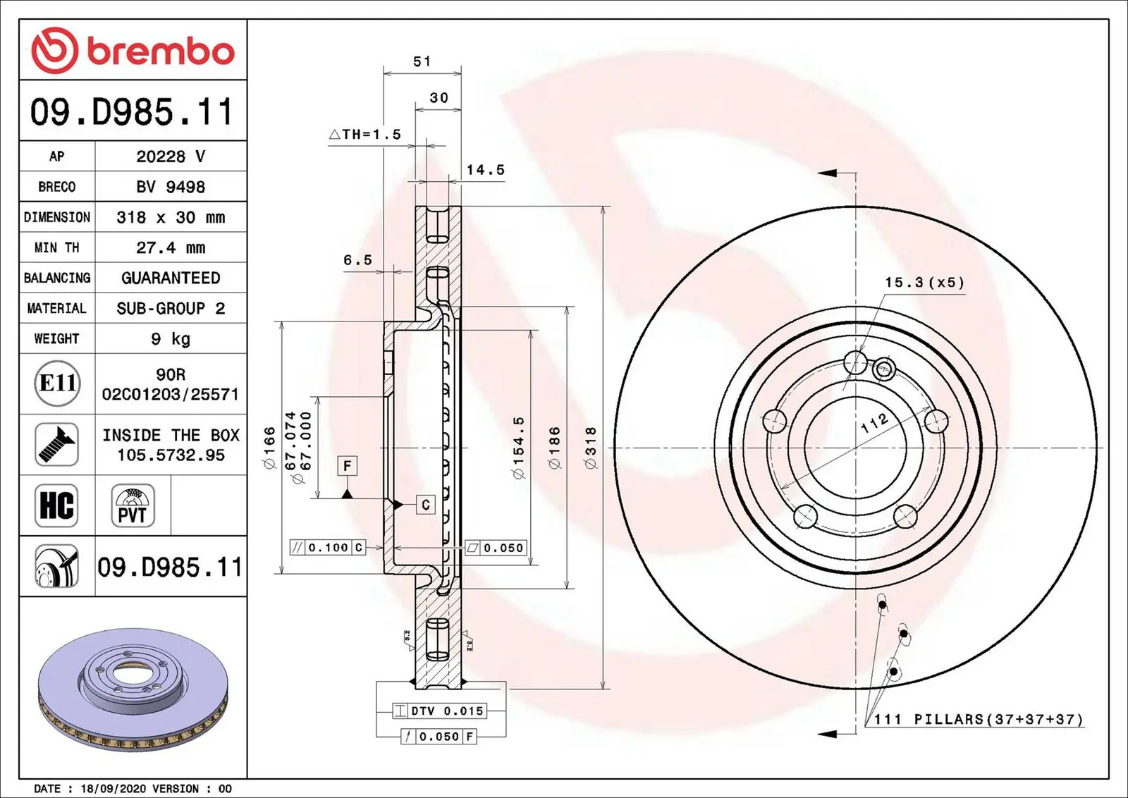 Mercedes GLB Serisi W247 GLB 200 Ön Fren Diski Havalandırmalı | BREMBO 09D98511