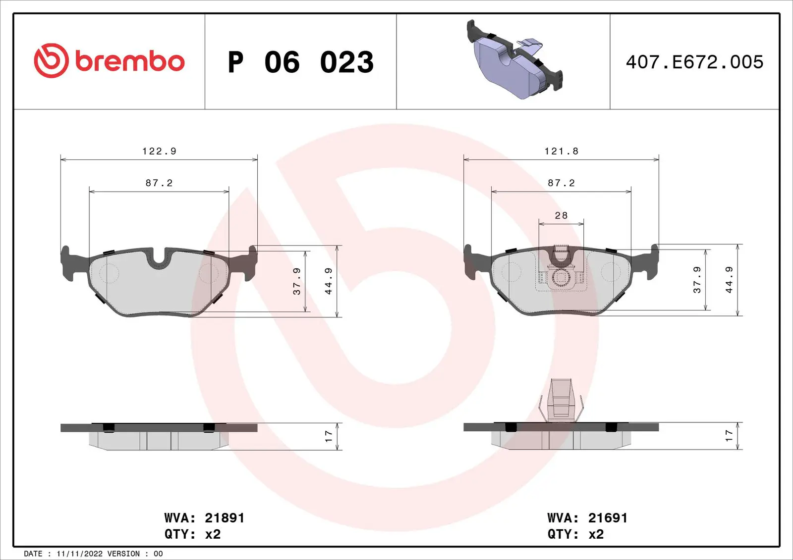 BMW 5 Serisi E39 530 i Arka Fren Balatası | BREMBO P06023