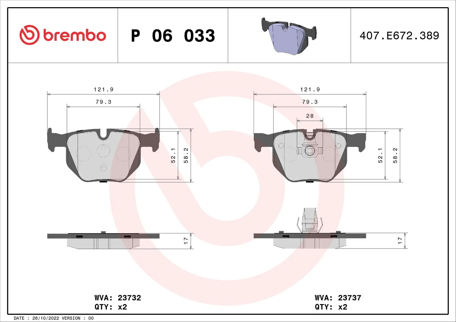 BMW 5 Serisi E60 525 xi Arka Fren Balatası | BREMBO P06033