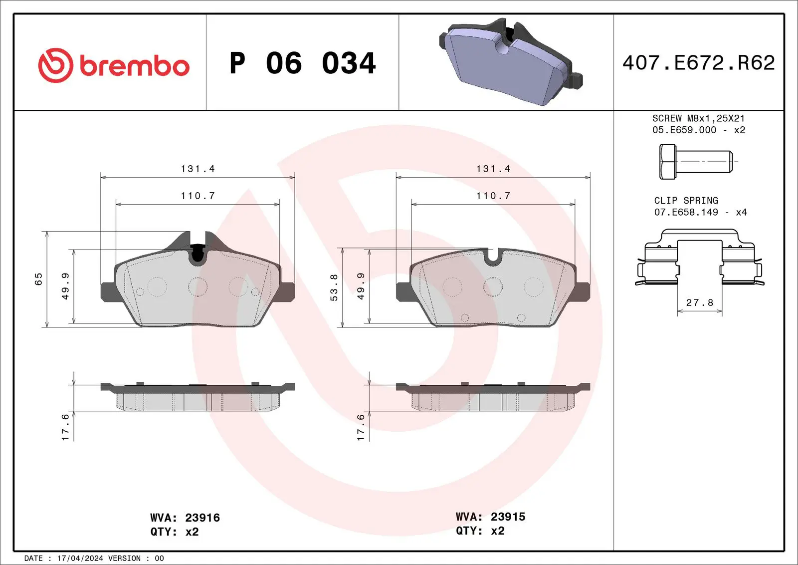 BMW 1 Serisi E87 116 i Ön Fren Balatası | BREMBO P06034