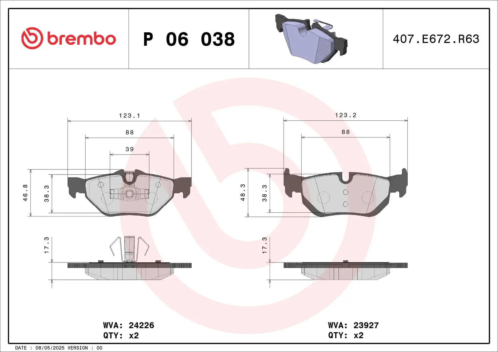BMW 1 Serisi E87 120 d Arka Fren Balatası | BREMBO P06038