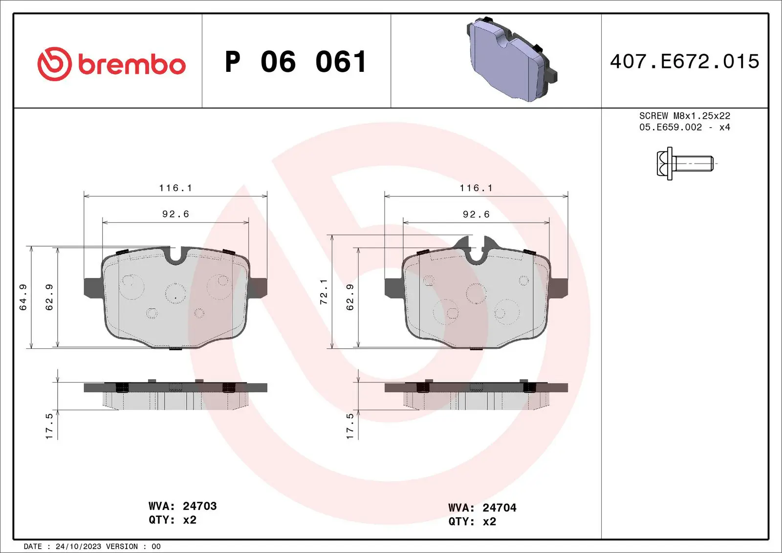 BMW 3 Serisi G80 M3 Arka Fren Balatası | BREMBO P06061
