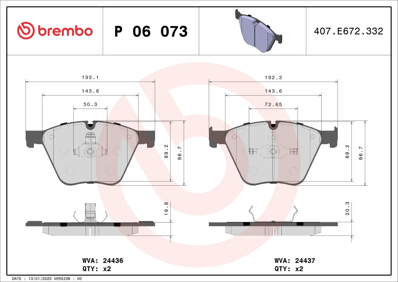 BMW X6 Serisi E71 xDrive 50 i Ön Fren Balatası | BREMBO P06073