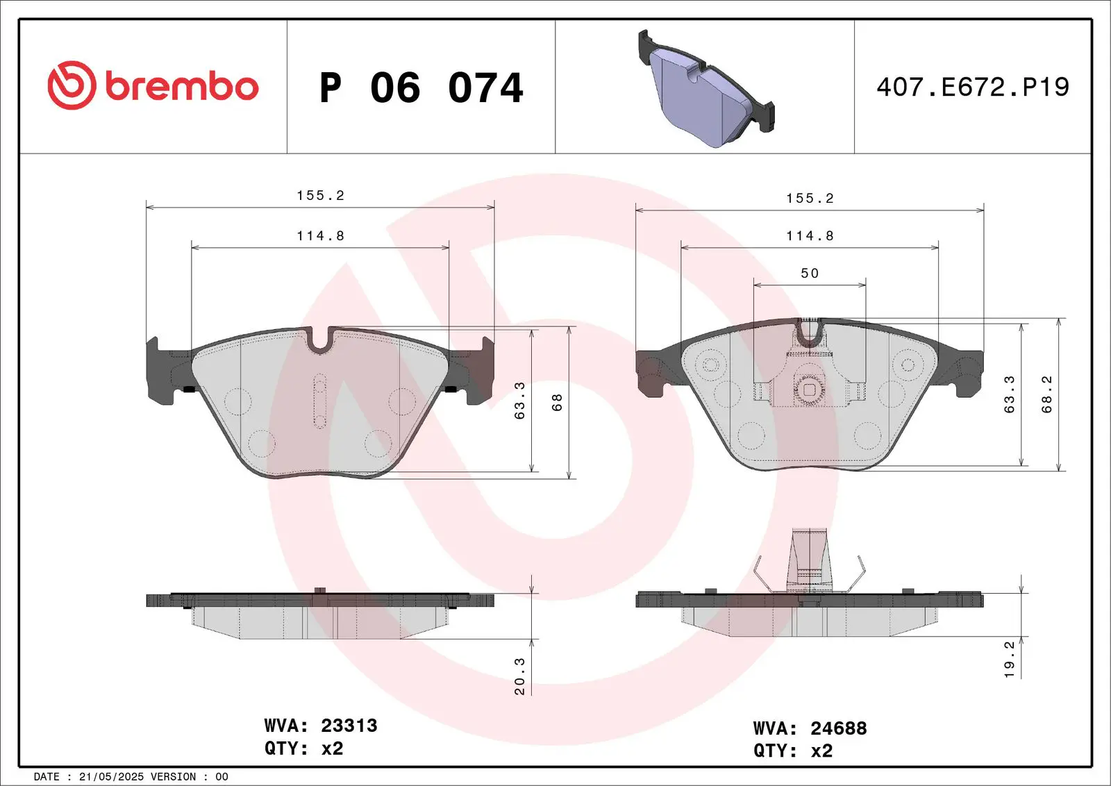 BMW 5 Serisi F10 525 d Ön Fren Balatası | BREMBO P06074