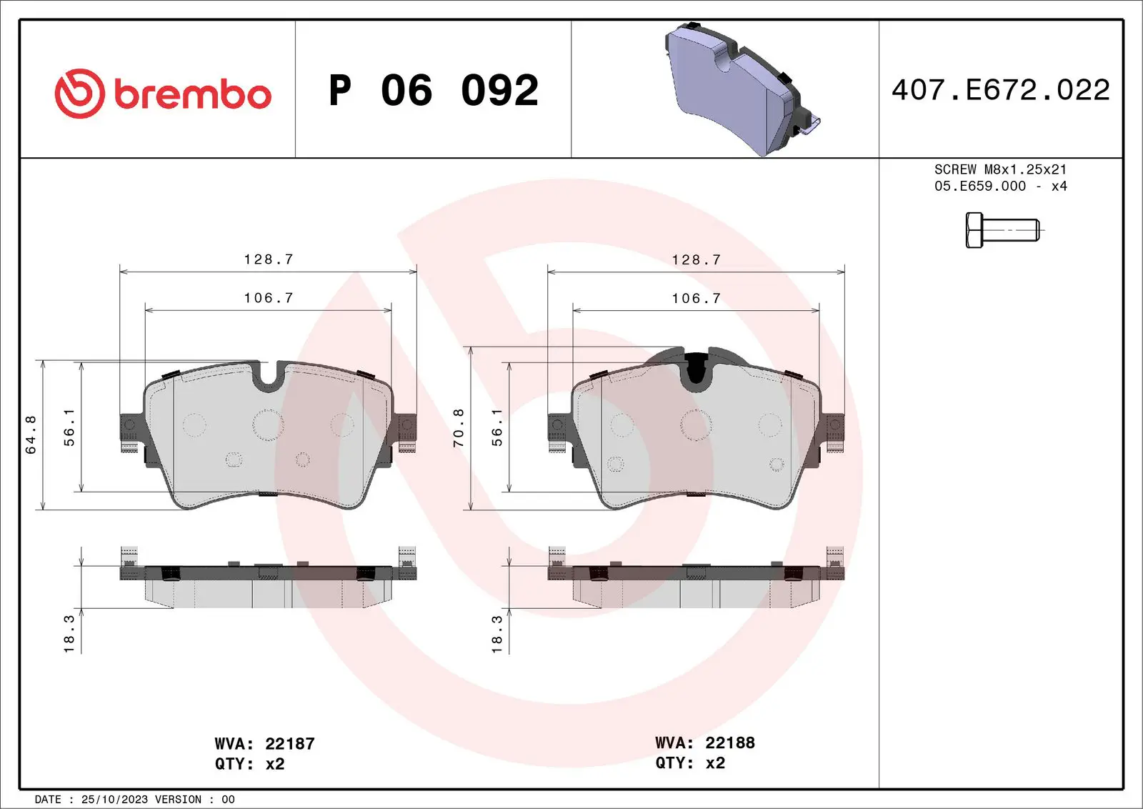 BMW X2 Serisi F39 sDrive 16 d Ön Fren Balatası | BREMBO P06092