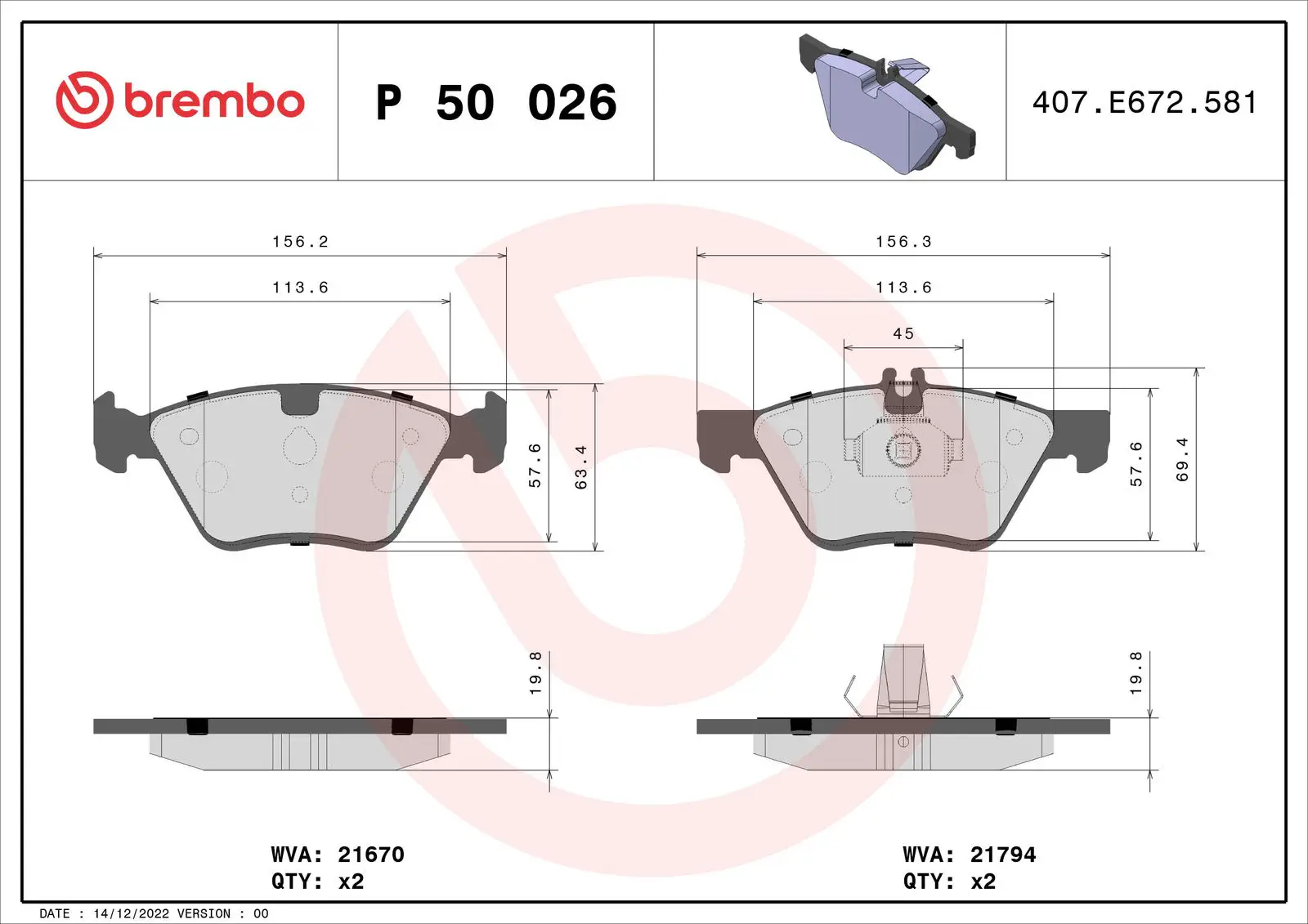Mercedes E Serisi W210 E 420 Ön Fren Balatası | BREMBO P50026