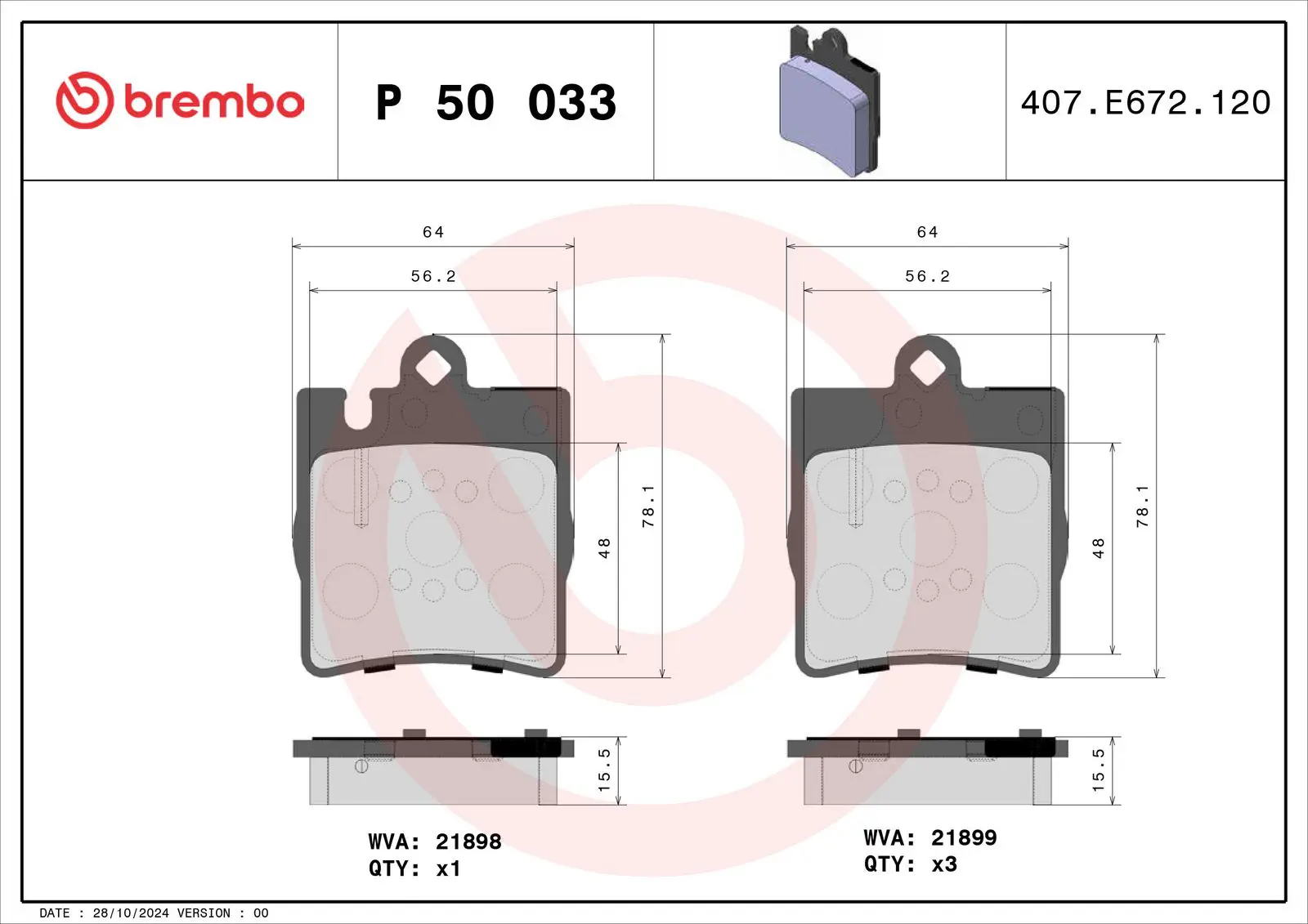 Mercedes C Serisi W203 C 180 Kompressor Arka Fren Balatası | BREMBO P50033