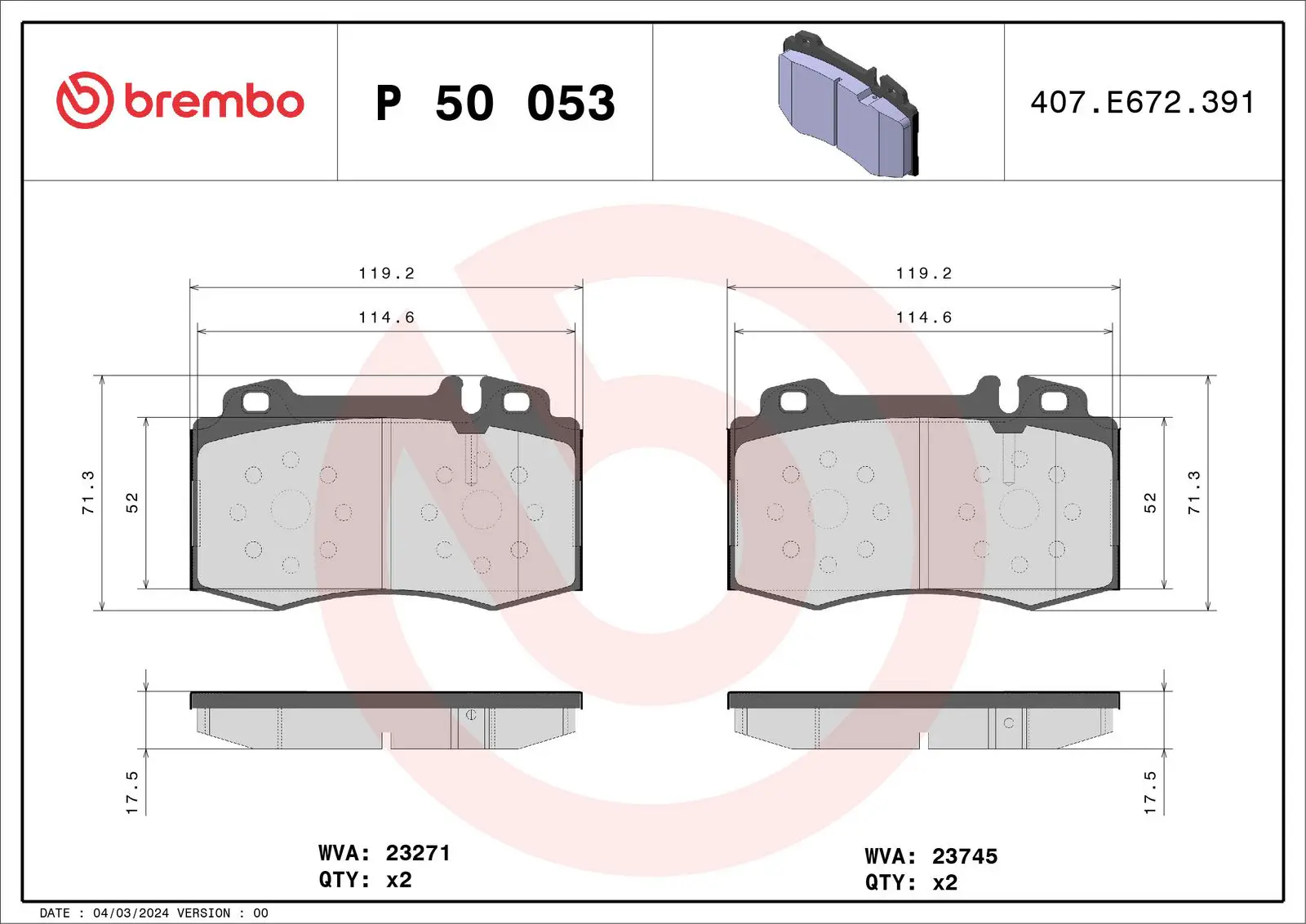 Mercedes C Serisi W203 C 200 Kompressor Ön Fren Balatası | BREMBO P50053
