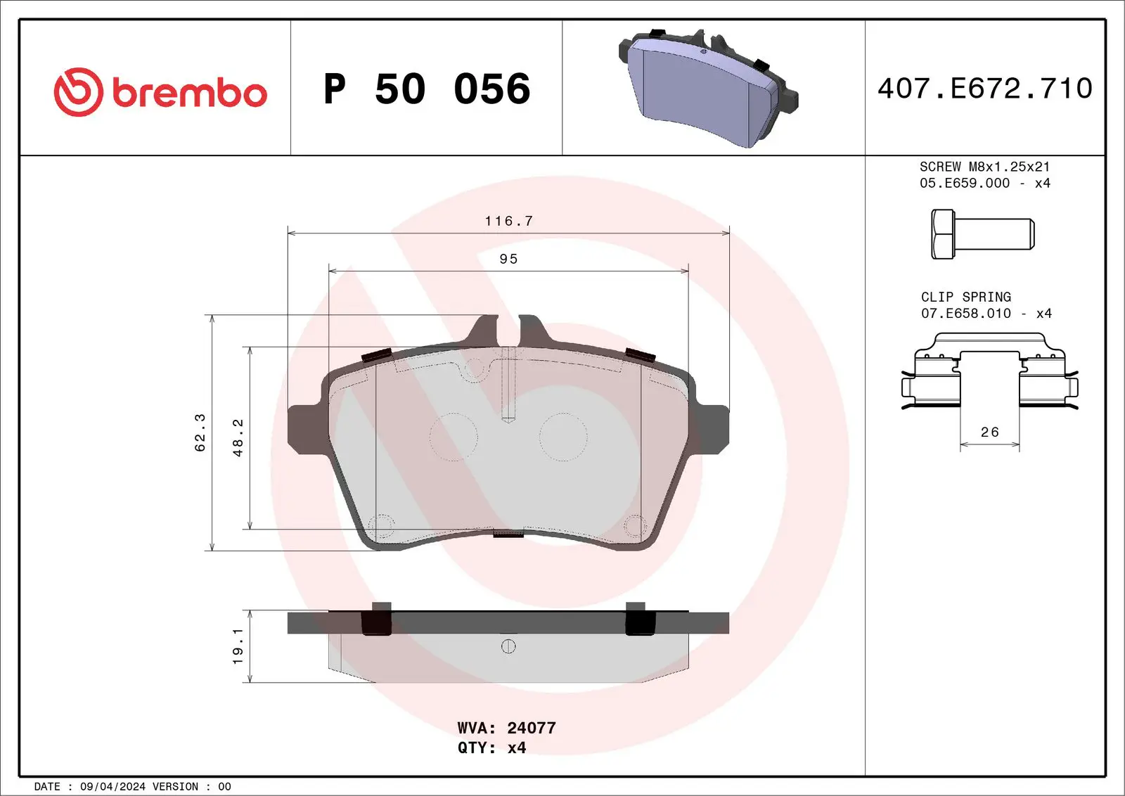 Mercedes A Serisi W169 A 160 CDI Ön Fren Balatası | BREMBO P50056