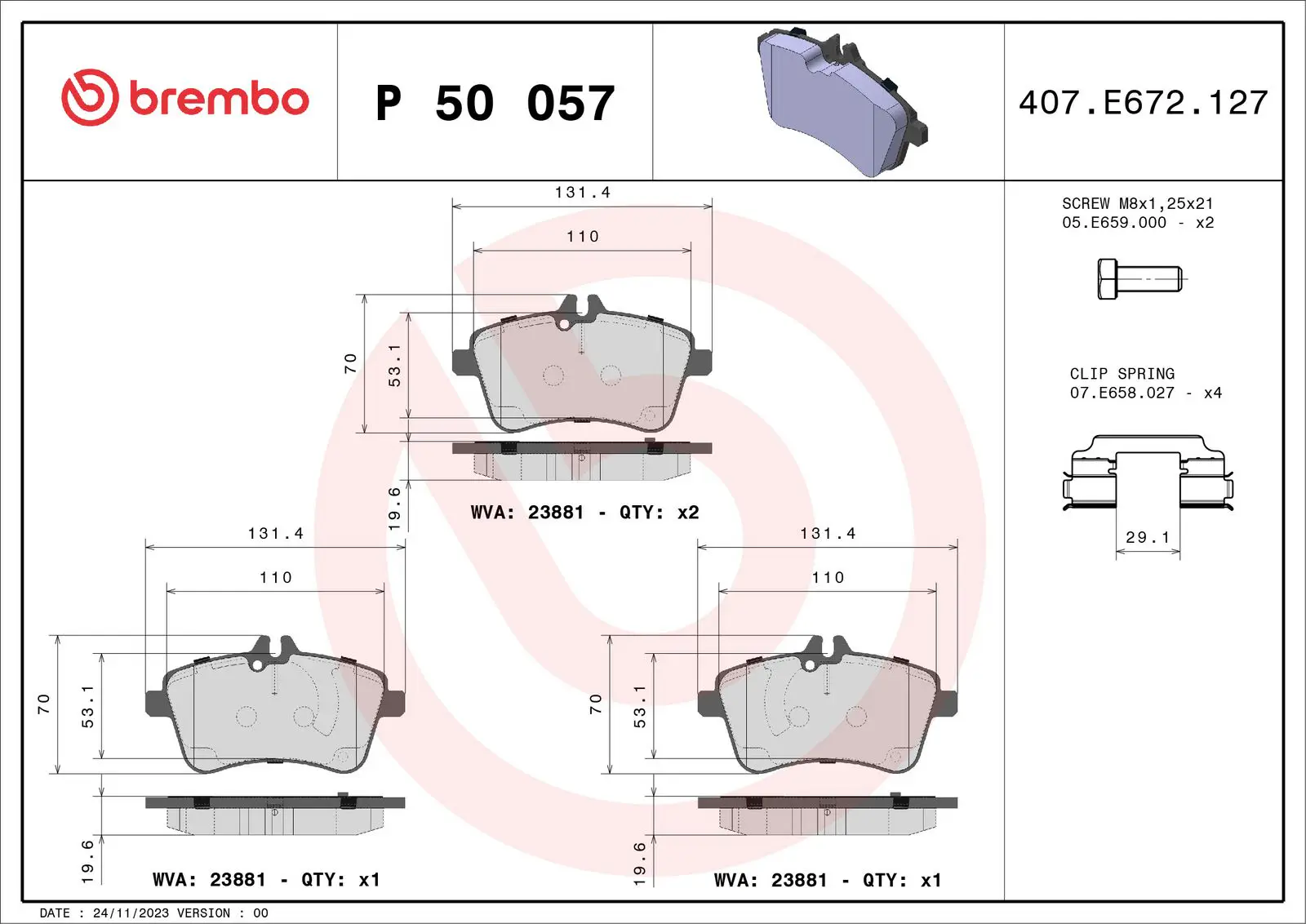 Mercedes A Serisi W169 A 200 CDI Ön Fren Balatası | BREMBO P50057