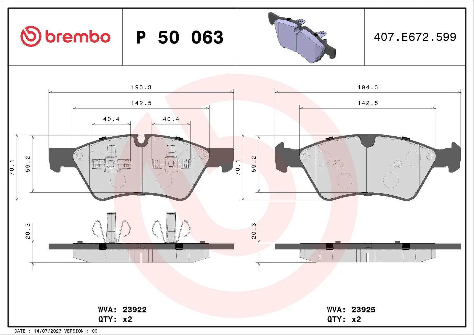 Mercedes E Serisi W211 E 320 CDI 4-matic Ön Fren Balatası | BREMBO P50063
