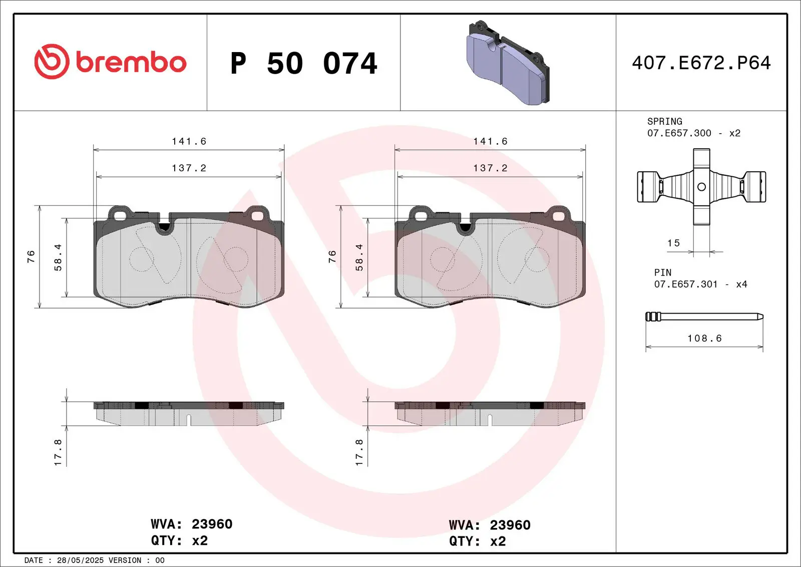 Mercedes E Serisi W211 E 420 CDI Ön Fren Balatası | BREMBO P50074