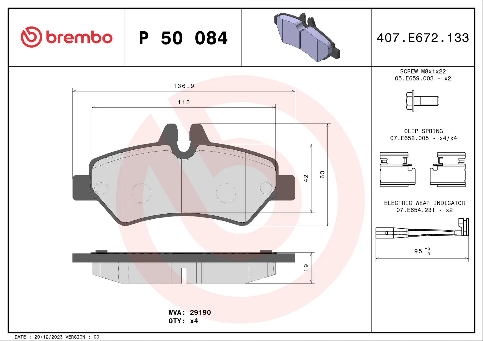 Mercedes Sprinter W906 319 CDI / BlueTEC Arka Fren Balatası | BREMBO P50084