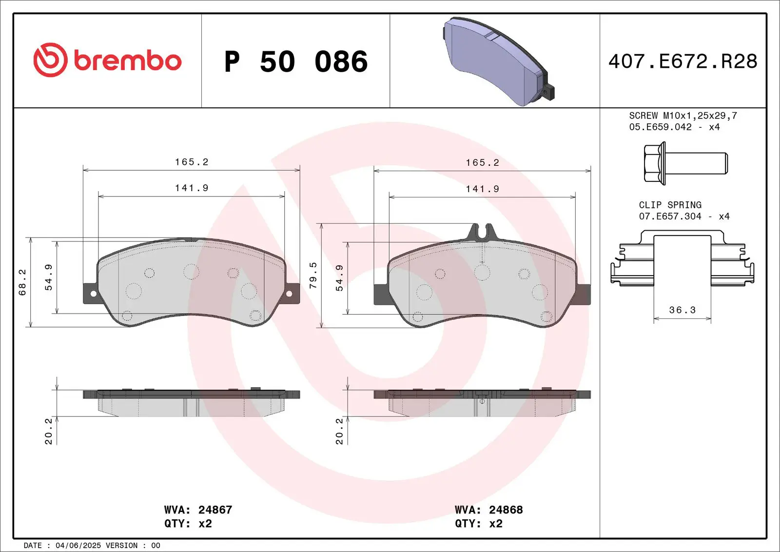 Mercedes GLK Serisi W204 200 CDI Ön Fren Balatası | BREMBO P50086