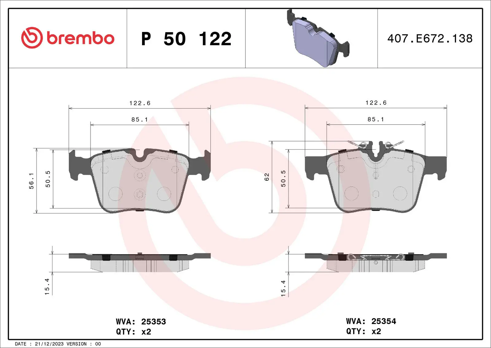 Mercedes C Serisi W205 C 200 4-matic Arka Fren Balatası | BREMBO P50122