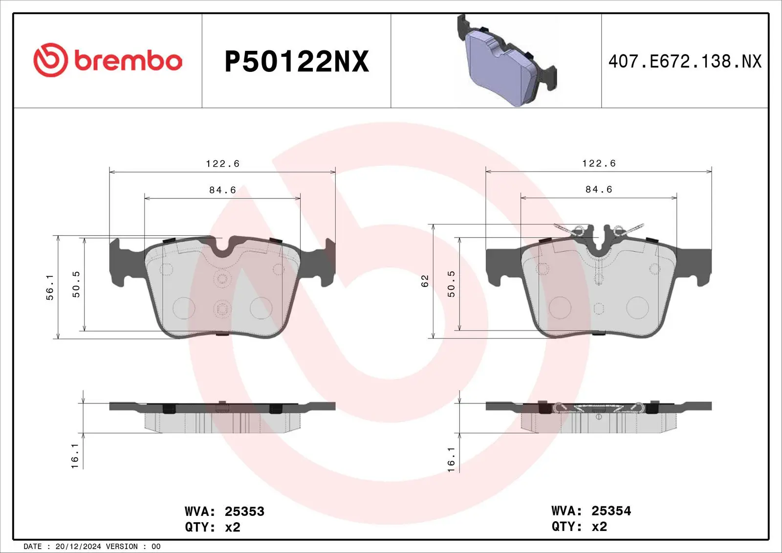 Mercedes C Serisi W205 C 300 4-matic Arka Fren Balatası Seramik | BREMBO P50122NX