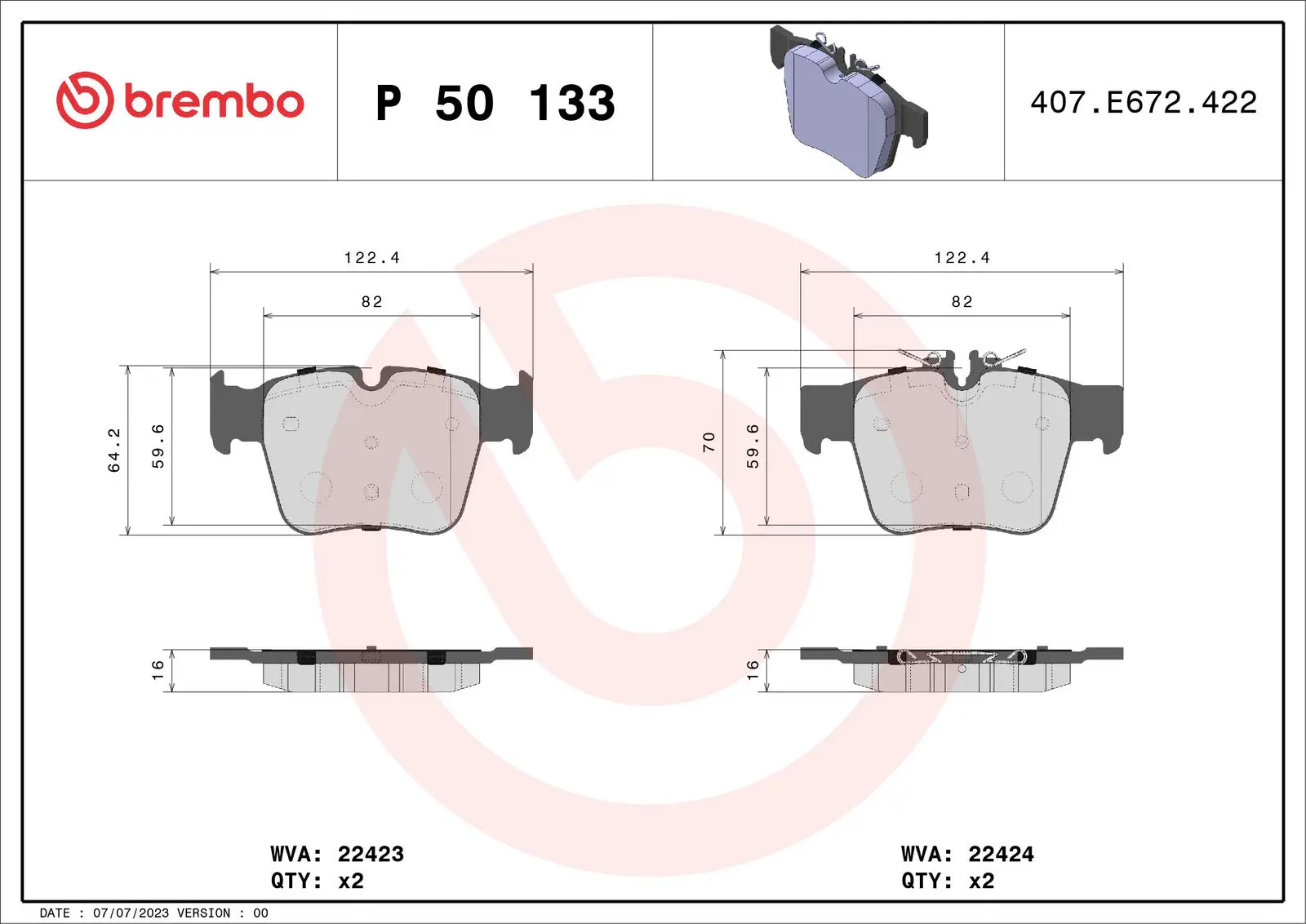 Mercedes GLC Serisi W253 250 d 4-matic Arka Fren Balatası | BREMBO P50133