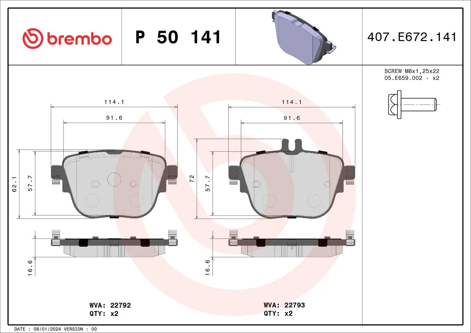 Mercedes E Serisi W213 E 350 EQ Boost Arka Fren Balatası | BREMBO P50141