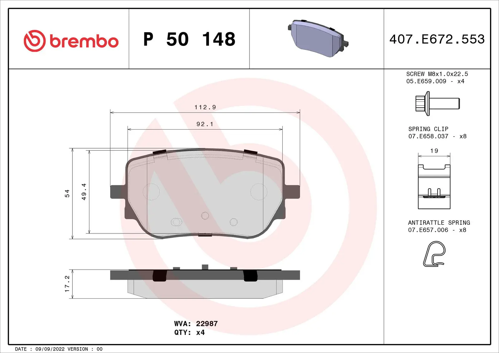 Mercedes A Serisi W177 A 160 d Arka Fren Balatası | BREMBO P50148