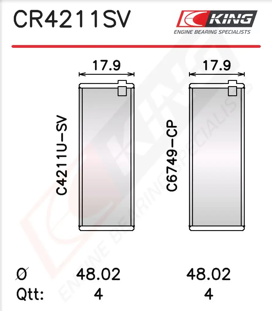 BMW 3 Serisi E46 M47 Kol Yatak 0.25 Silver Line | KING CR4211SV025