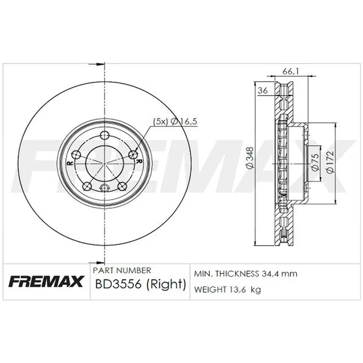 BMW 6 Serisi F13 Ön Fren Diski Sağ | FREMAX BD-3556