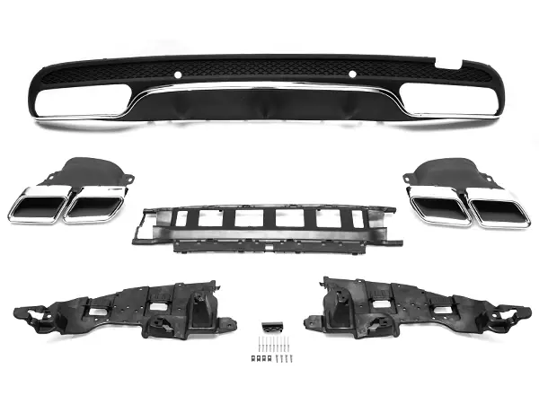 Mercedes C Serisi W205 2015-2020 Tampon Difüzör Seti Arka; Çift Egzoz Çıkışlı (Tek+Tek) Egzoz Uçlu, Nikelajlı | WENDER MA2058856238S1