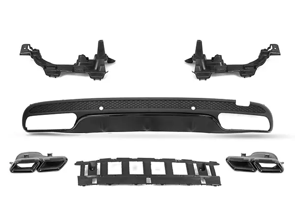 Mercedes C Serisi W205 2015-2020 Tampon Difüzör Seti Arka; Çift Egzoz Çıkışlı (Tek+Tek) Egzoz Uçlu, Siyah | WENDER MA2058856238S2